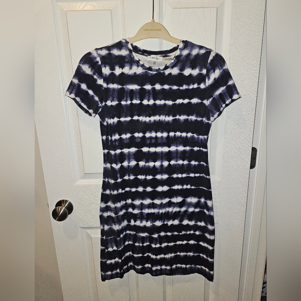 Calvin Klein Blue and White Tie-Dye Mini Dress